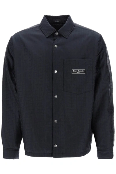 Shop Balmain Monogram Nylon Overshirt In Noir Noir (black)
