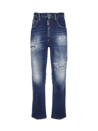 Shop Dsquared2 Cropped Flared Jeans In Navy Blue