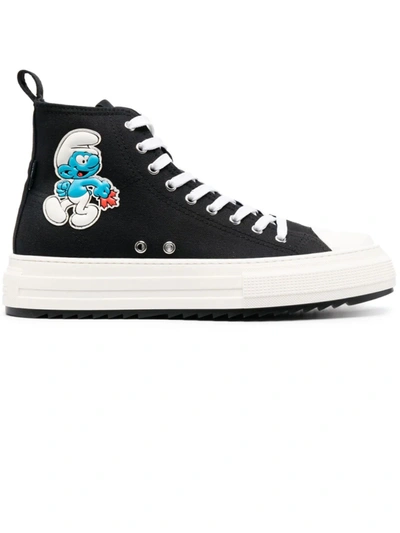 Shop Dsquared2 Black X Smurfs Cotton Sneakers In Nero