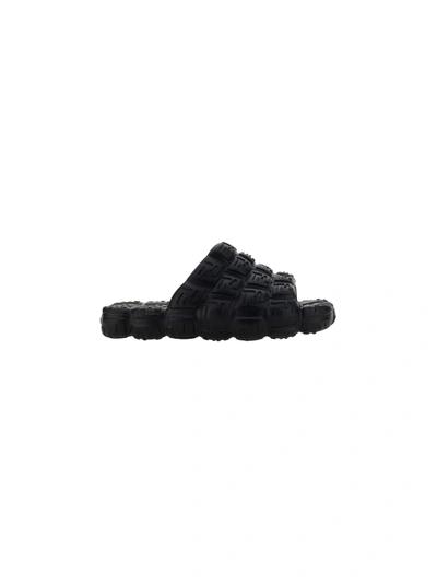 Shop Fendi Black Rubber Cloud Slippers In Nero