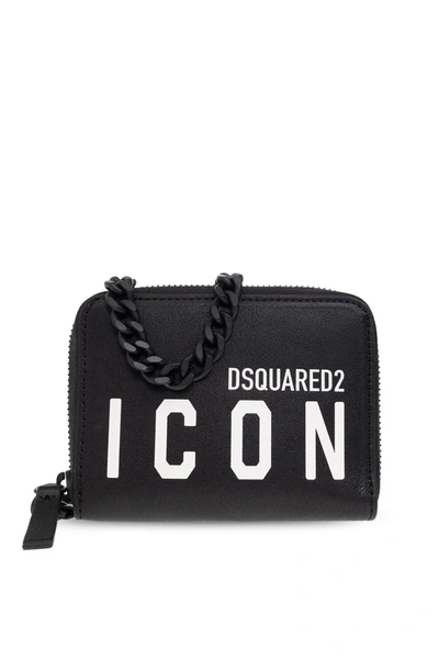 Shop Dsquared2 Be Icon Black Wallet With Chain In Nero