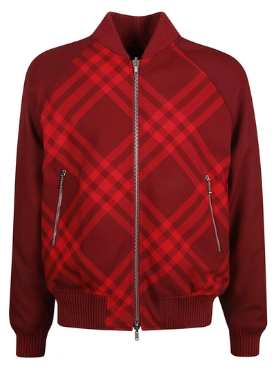 Shop Burberry Check Zip Bomber In Red
