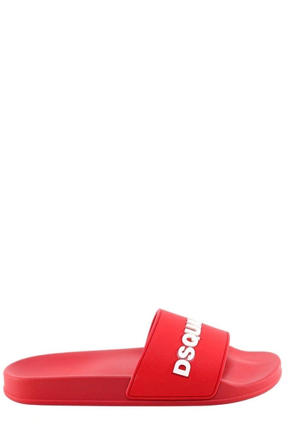 Shop Dsquared2 Logo Red White Slide In Rosso