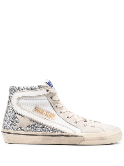 Shop Golden Goose Slide Double Quarter Sneakers In Silver/white/marble