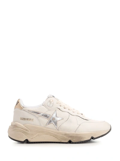Shop Golden Goose Running Sole Sneakers In White/silver/gold