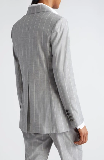 Shop Eleventy Pinstripe Double Breasted Virgin Wool Blend Blazer In Gray
