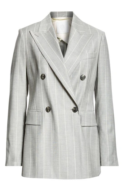 Eleventy Pinstripe Double Breasted Virgin Wool Blend Blazer In Gray
