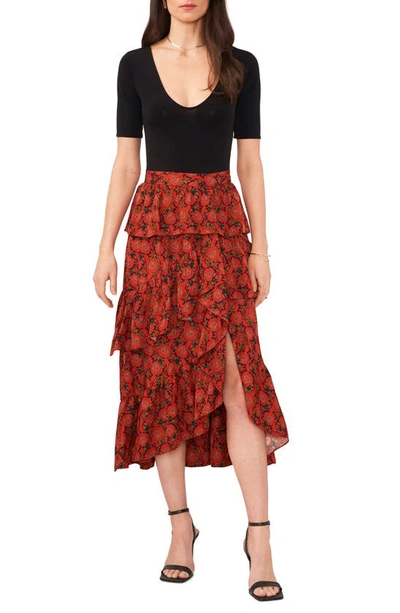 Shop 1.state Cascade Ruffle Midi Skirt In Studio Red