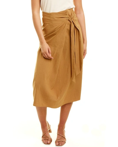 Shop Vince Tie-front Linen-blend Skirt In Brown