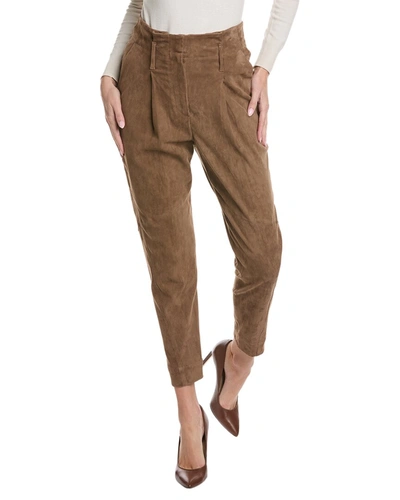 Shop Brunello Cucinelli Leather Pant In Brown