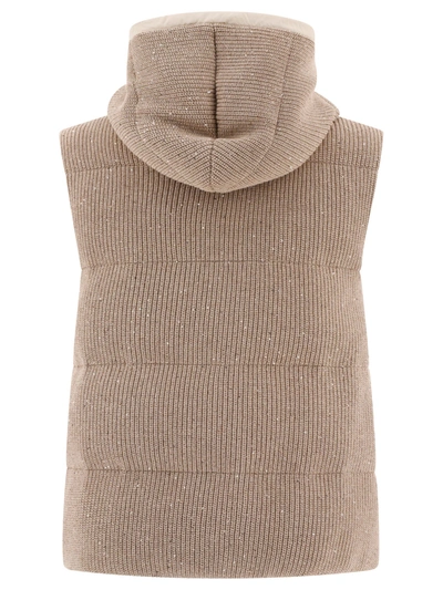 Brunello Cucinelli Cotton Knit Vest With Down Padding And Removable Hood