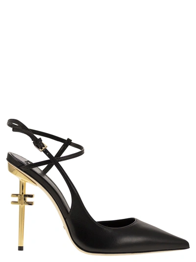 Shop Elisabetta Franchi Leather Slingback With Logo Heel