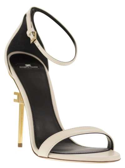 Shop Elisabetta Franchi Leather Sandals With Logo Heel