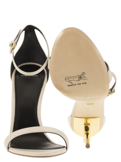 Shop Elisabetta Franchi Leather Sandals With Logo Heel