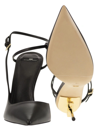 Shop Elisabetta Franchi Leather Slingback With Logo Heel