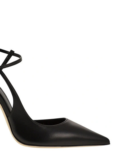 Shop Elisabetta Franchi Leather Slingback With Logo Heel
