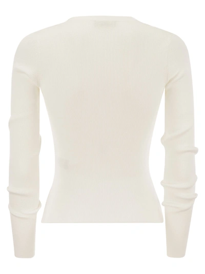 Shop Elisabetta Franchi Long Sleeved Ribbed Viscose Top With Necklace