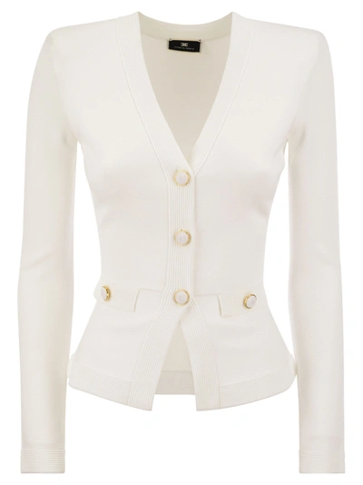Shop Elisabetta Franchi Shiny Viscose Cardigan With Twin Buttons