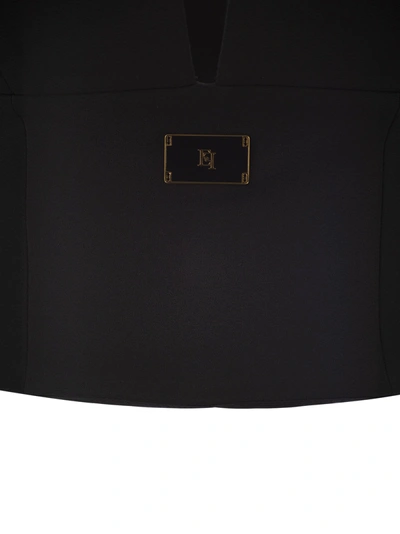 Shop Elisabetta Franchi Stretch Crepe Bustier Top With Enamelled Logo Plaque