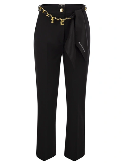 Shop Elisabetta Franchi Stretch Crepe Trousers With Foulard Belt