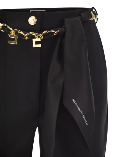 Shop Elisabetta Franchi Stretch Crepe Trousers With Foulard Belt