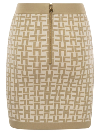 Shop Elisabetta Franchi Viscose Logo Jacquard Miniskirt