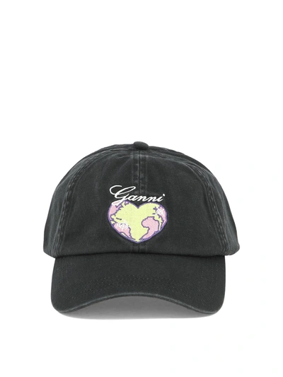 Shop Ganni Cap With Graphic Embroidery