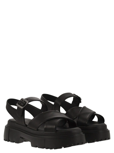 Shop Hogan Leather Sandal With Midsole