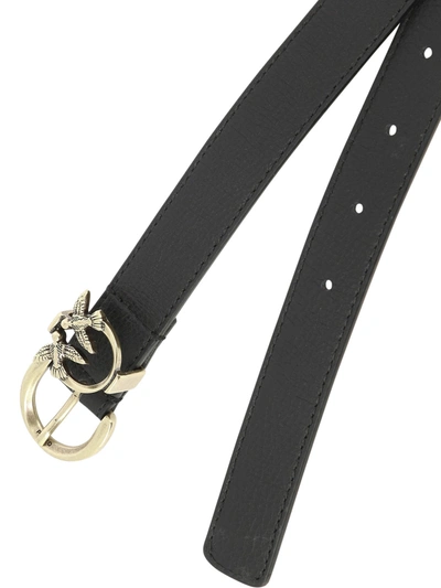 Pinko Logo Birds Leather Belt In Black