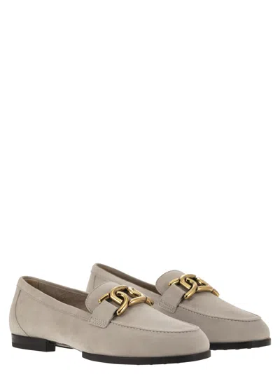 Tod's Suede Moccasins With Vintage Gold Chain Accessory