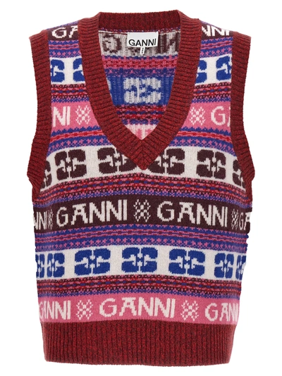 Shop Ganni Logo Vest Gilet Multicolor