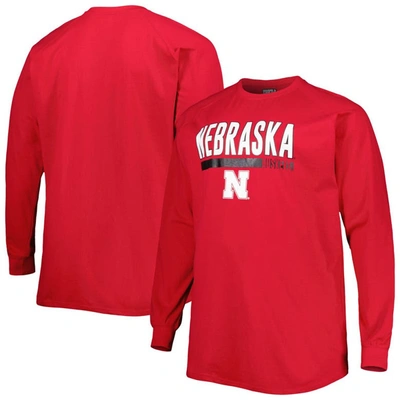 Shop Profile Scarlet Nebraska Huskers Big & Tall Two-hit Long Sleeve T-shirt