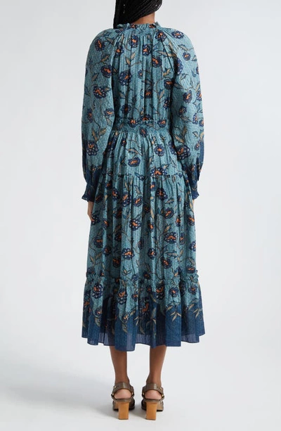Shop Ulla Johnson Katernia Floral Long Sleeve Cotton Blend Maxi Dress In Cornflower