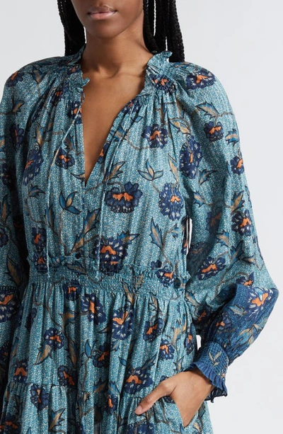 Shop Ulla Johnson Katernia Floral Long Sleeve Cotton Blend Maxi Dress In Cornflower
