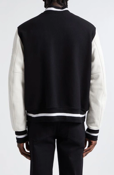 Shop Givenchy Embroidered Logo Mixed Media Leather & Wool Blend Varsity Jacket In Black/ White