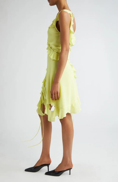Shop Acne Studios Daky Asymmetric Ruffle Lace-up Detail Dress In Acid Yellow