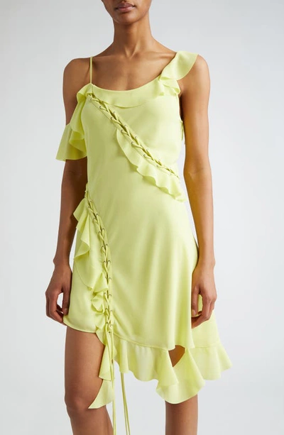 Shop Acne Studios Daky Asymmetric Ruffle Lace-up Detail Dress In Acid Yellow