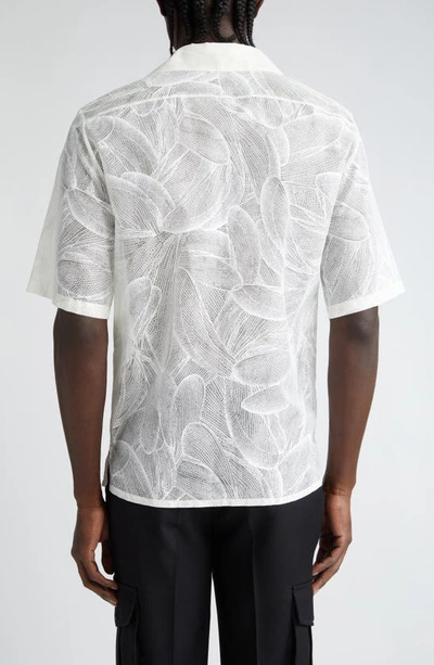 Shop Alexander Mcqueen Tropical Print Short Sleeve Silk Shirt In Opticalwhite