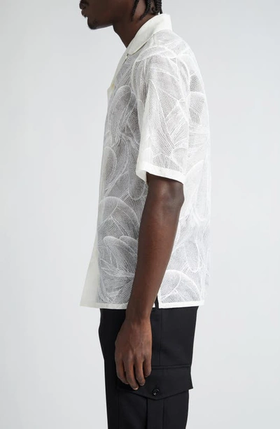 Shop Alexander Mcqueen Tropical Print Short Sleeve Silk Shirt In Opticalwhite