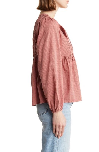 Shop Lucky Brand Balloon Sleeve Cotton Peasant Top In Dusty Cedar