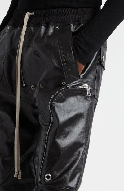 Shop Rick Owens Lido Bauhaus Coated Stretch Denim Cargo Pants In Black