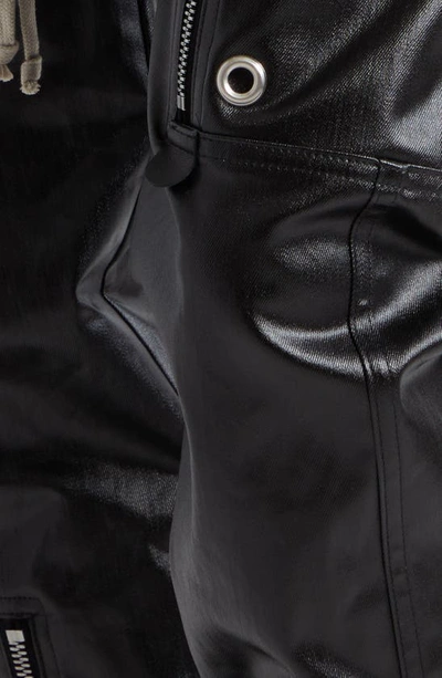 Shop Rick Owens Lido Bauhaus Coated Stretch Denim Cargo Pants In Black