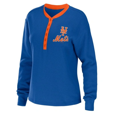 Shop Wear By Erin Andrews Royal New York Mets Waffle Henley Long Sleeve T-shirt