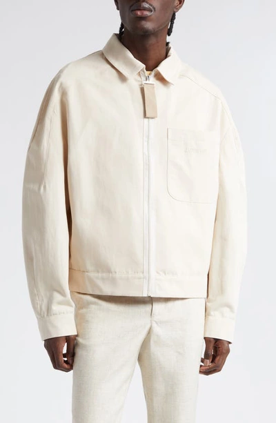 Shop Jacquemus Le Blouson Linu Boxy Cotton & Linen Workwear Jacket In Beige