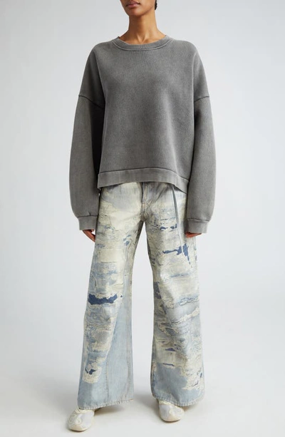 Acne Studios Fester Logo Patch Oversize Cotton Sweatshirt In Faded Black