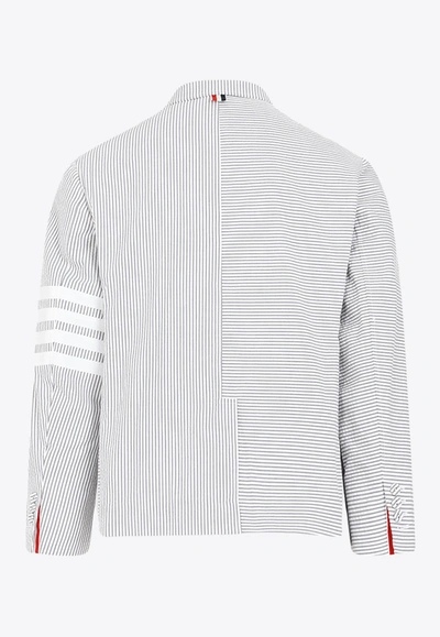 Thom Browne 4-bar Single-breasted Seersucker Blazer In Gray