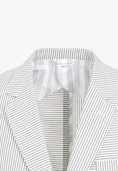 Thom Browne 4-bar Single-breasted Seersucker Blazer In Gray