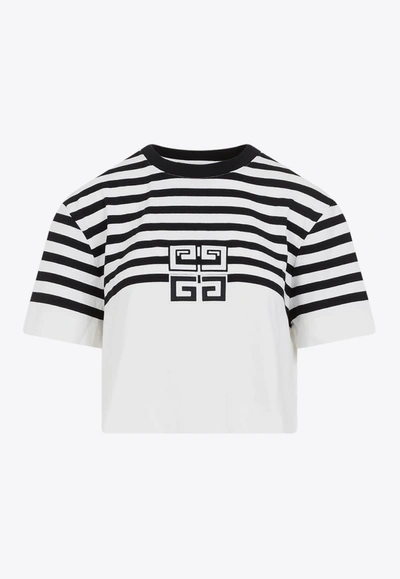 Shop Givenchy 4g Logo Striped Cropped T-shirt In Monochrome