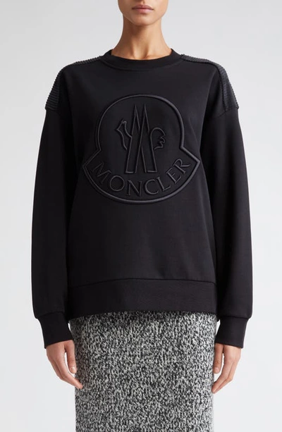 Shop Moncler Embroidered Logo Crewneck Sweatshirt In Black