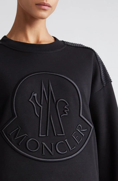 Shop Moncler Embroidered Logo Crewneck Sweatshirt In Black